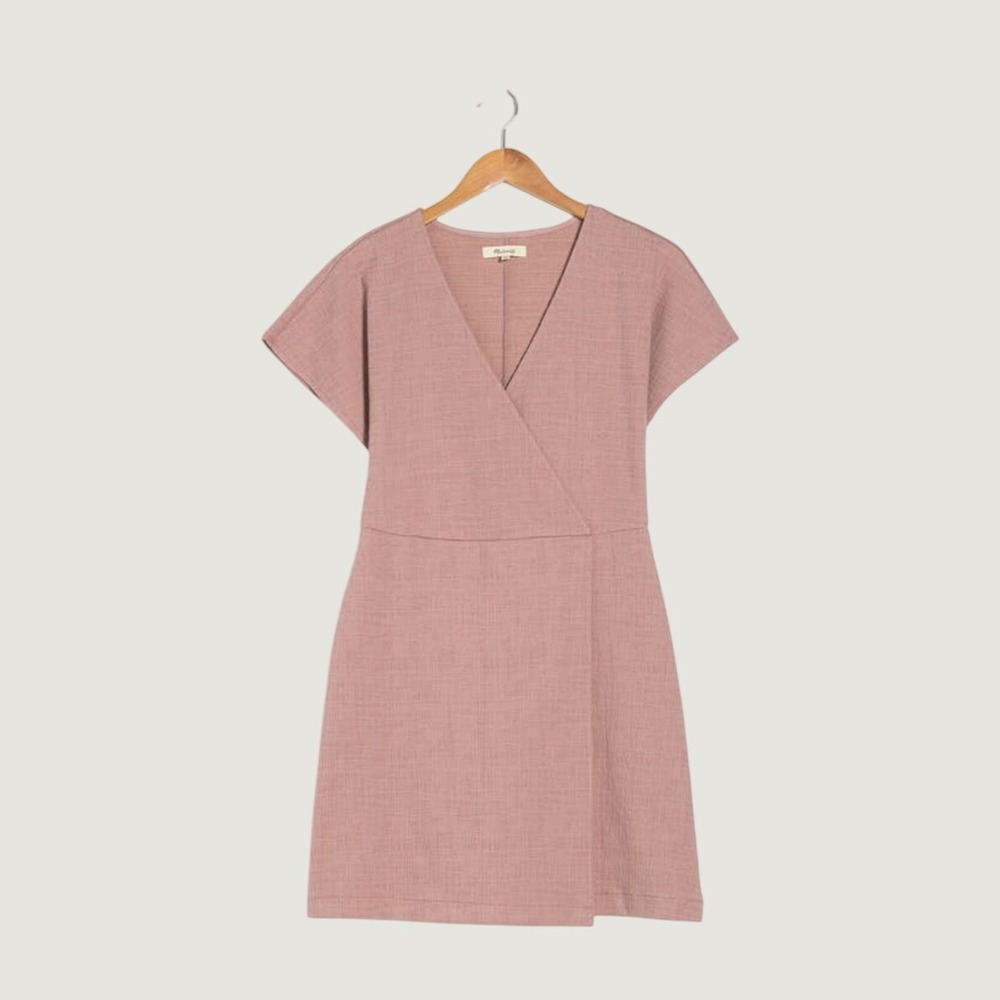 Madewell Wrap Style Mini Dress Size L Mauve Textured Short Sleeve Pull On Casual
